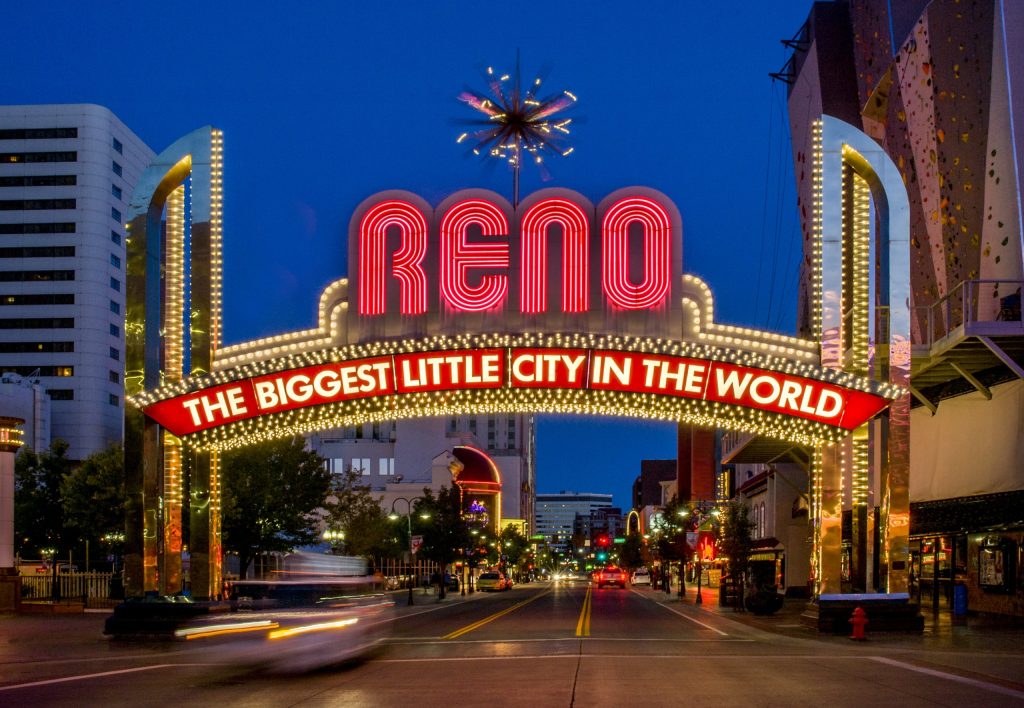 Reno, Nevada's iconic arch in downtown.