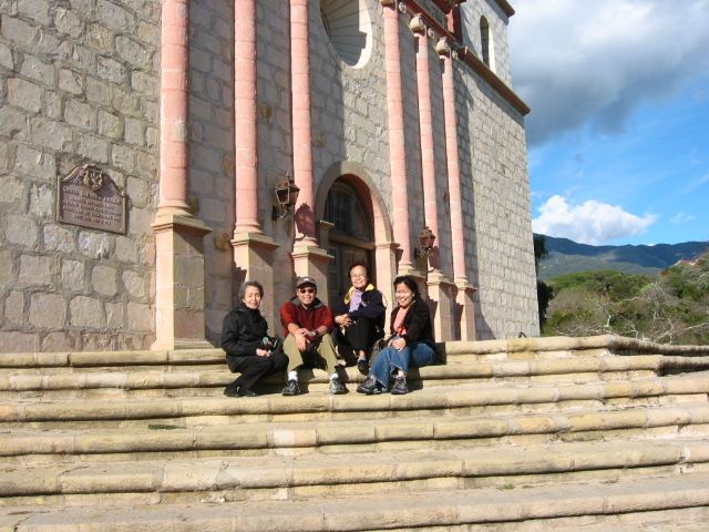 At the steps of the Mission Santa Barbara Church