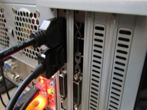 Back of PC showing graphics card ports Back of PC showing graphics card ports