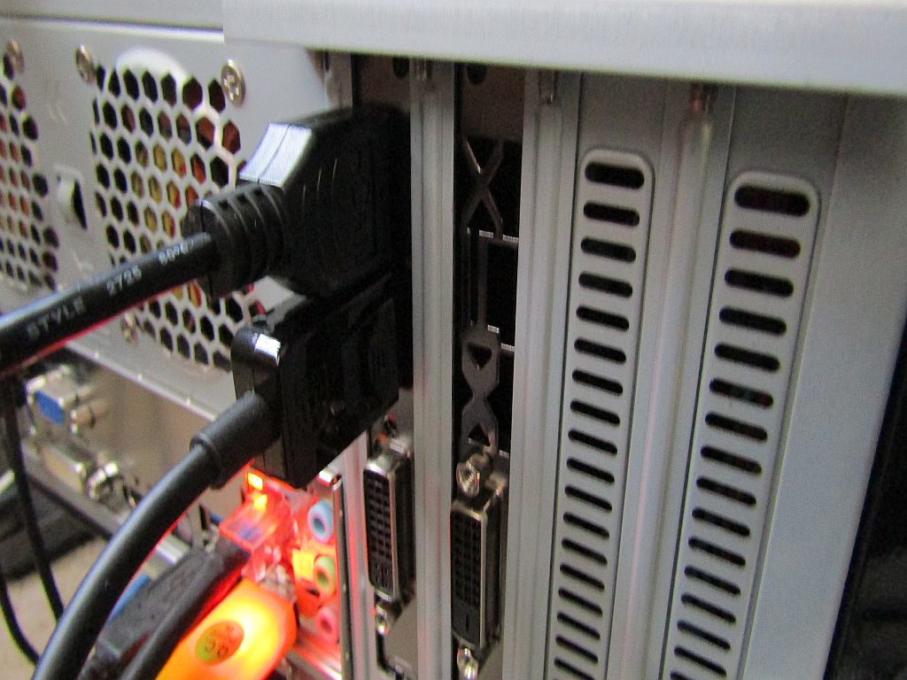 Back of PC showing graphics card ports Back of PC showing graphics card ports