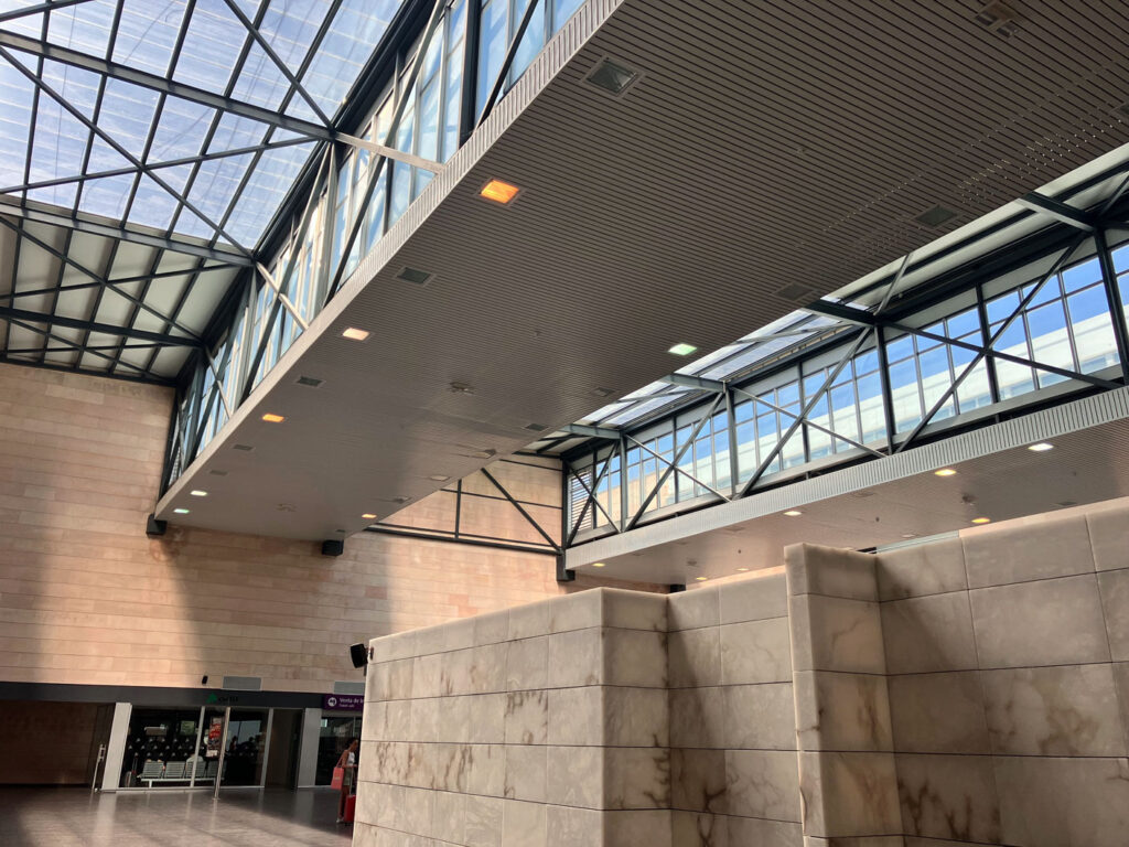 Inside the small yet modern Guiomar train station in the outskirts of Segovia, Spain Inside the small yet modern Guiomar train station in the outskirts of Segovia, Spain
