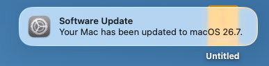 MacOS Tahoe 26.7.1 update notice.